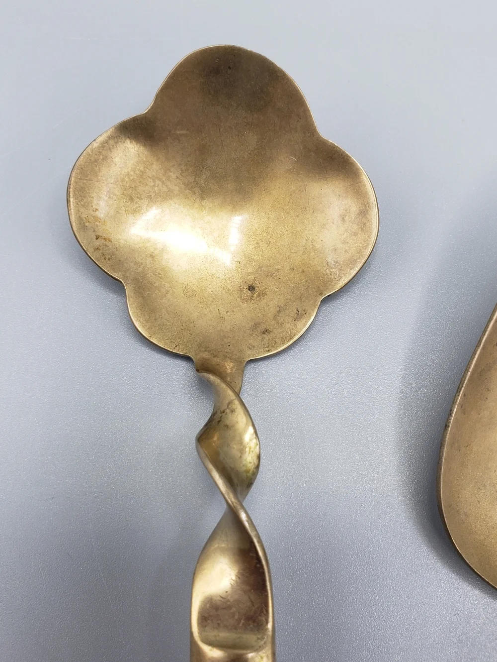 3p Brass Serving Set w/Twisted Details & Dark Wood Handles -Vintage Siam Buddha